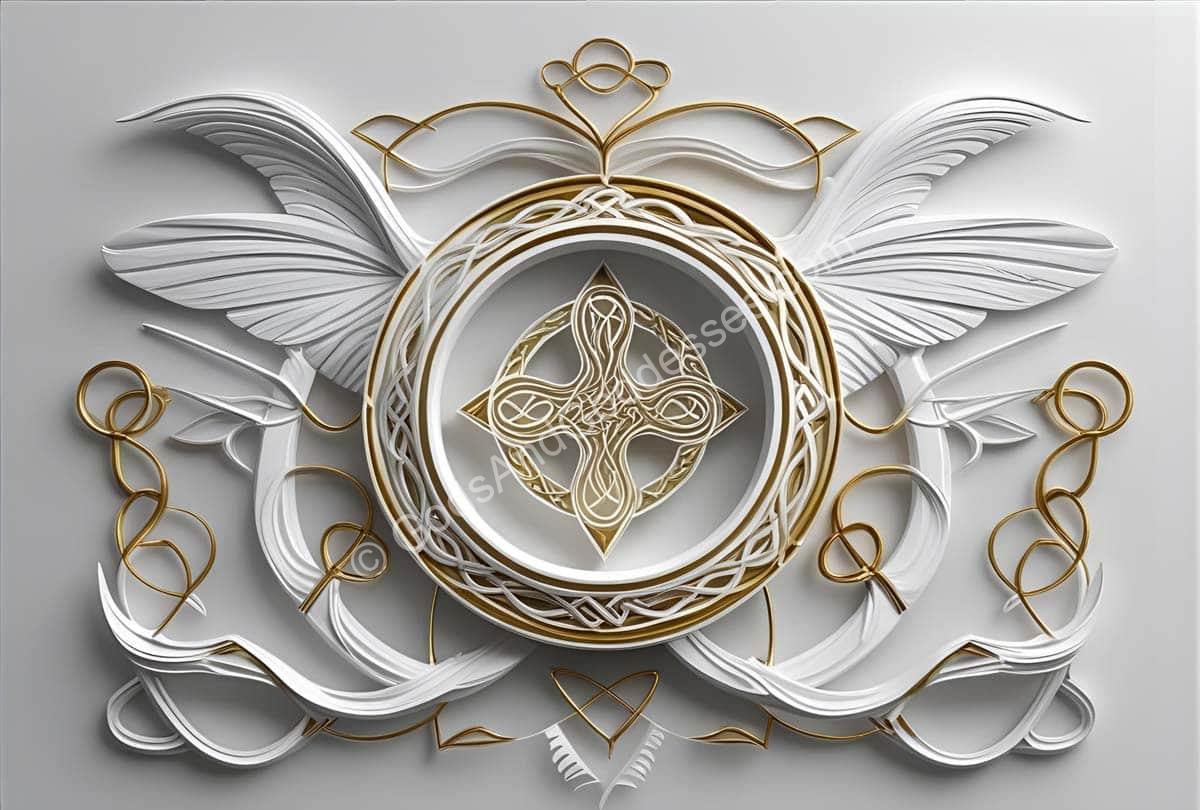 Intricate Celtic knot papercraft with gold accents symbolizing Irish mythology and cultural preservation.